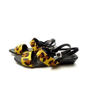 NWOB Handmade THE CURRENT NEW YORK Designer Leopard Print Leather Wedged Sandals